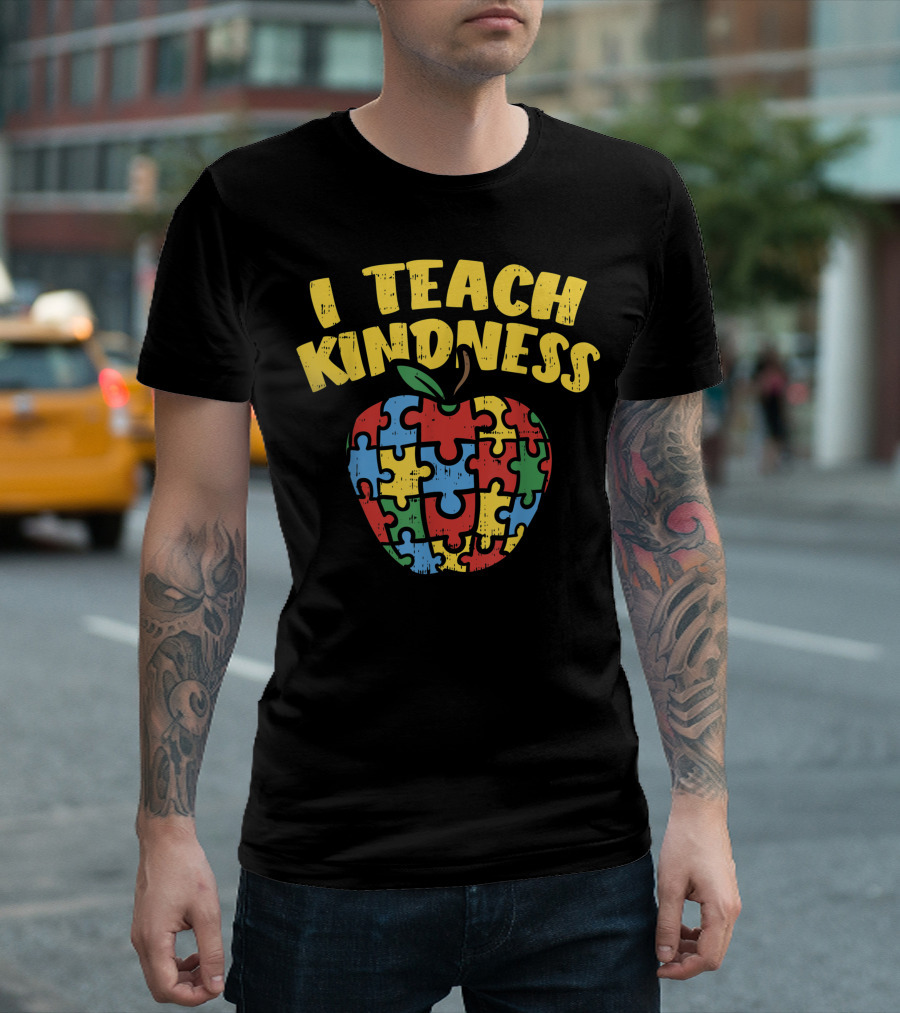 Autism Awareness Teacher I Teach Kindness Puzzle Apple T-Shirt