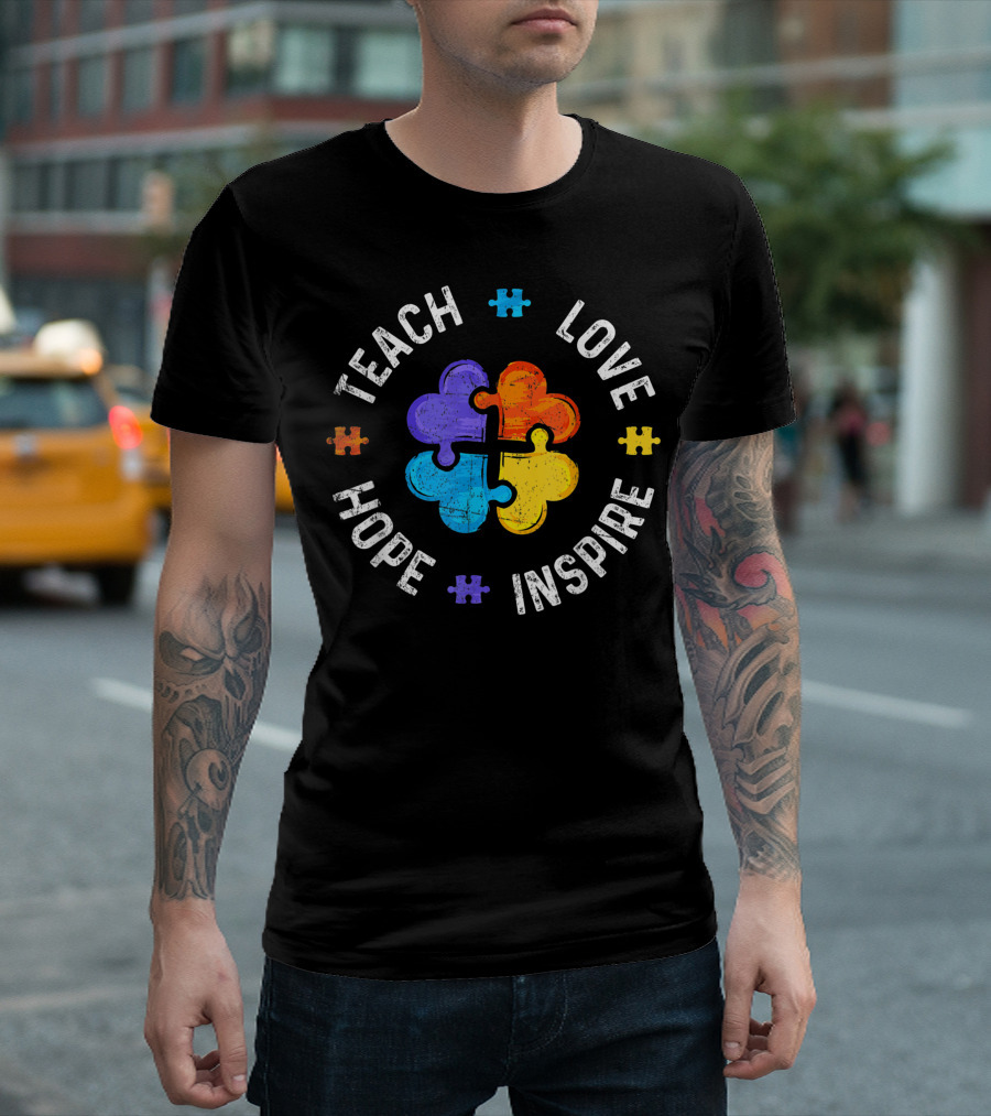 Teach Love Hope Inspire Autism Teacher Special Ed Puzzle T-Shirt