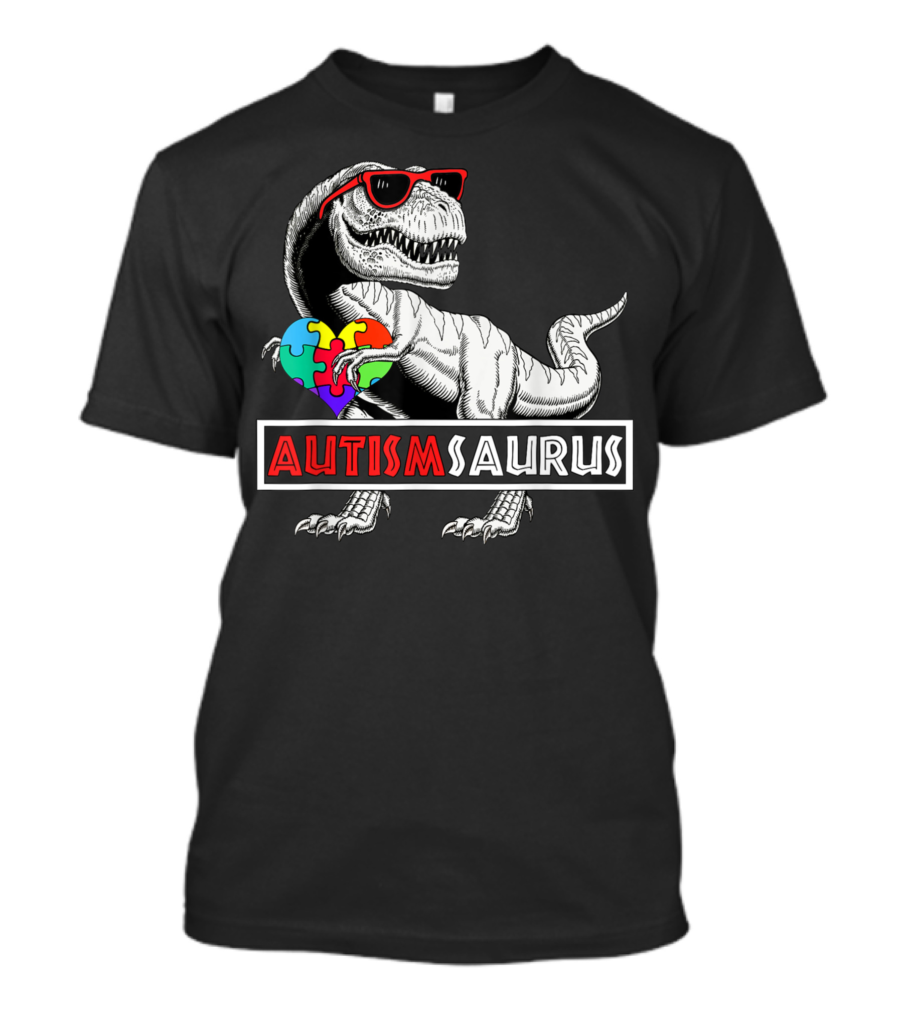 Autismsaurus Dinosaur With Puzzle Heart And Sunglasses T-Shirt