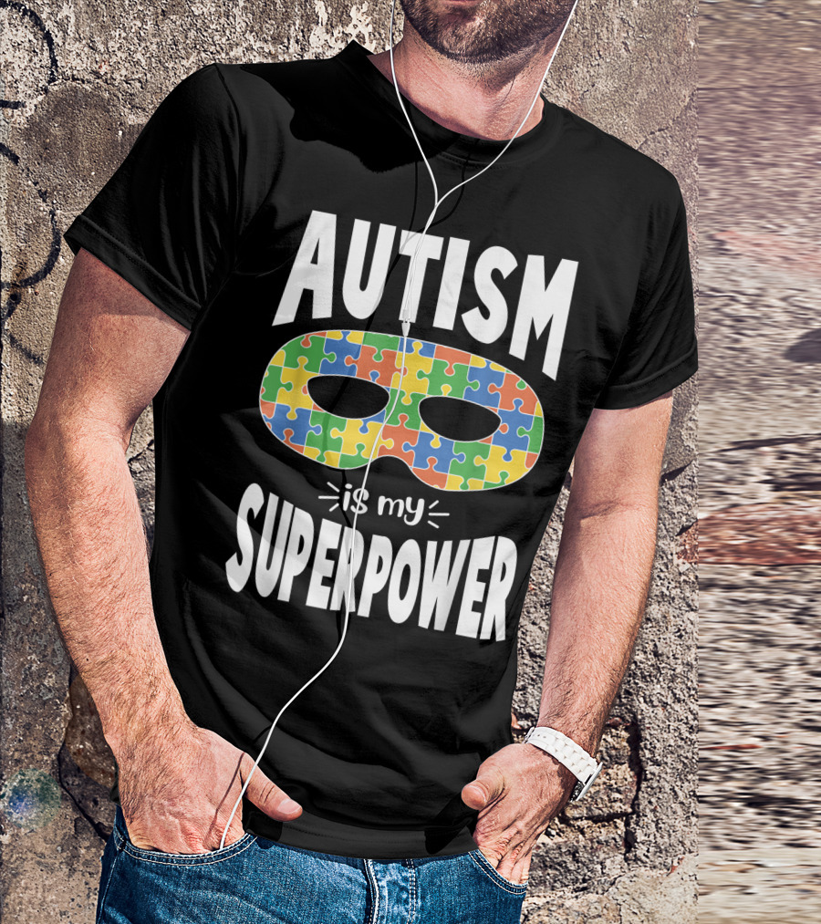 Autism Awareness Autism Is My Superpower Puzzle Mask T-Shirt