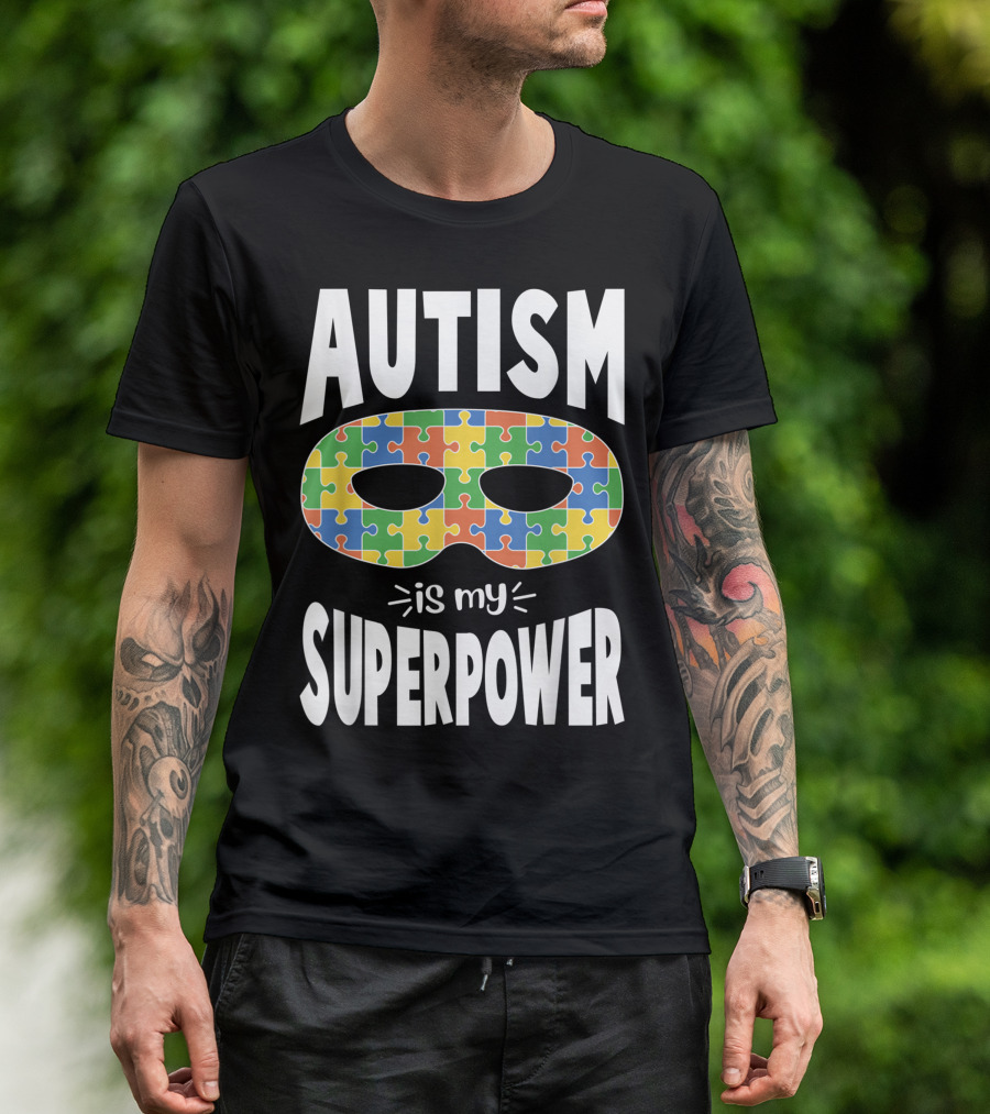Autism Awareness Autism Is My Superpower Puzzle Mask T-Shirt