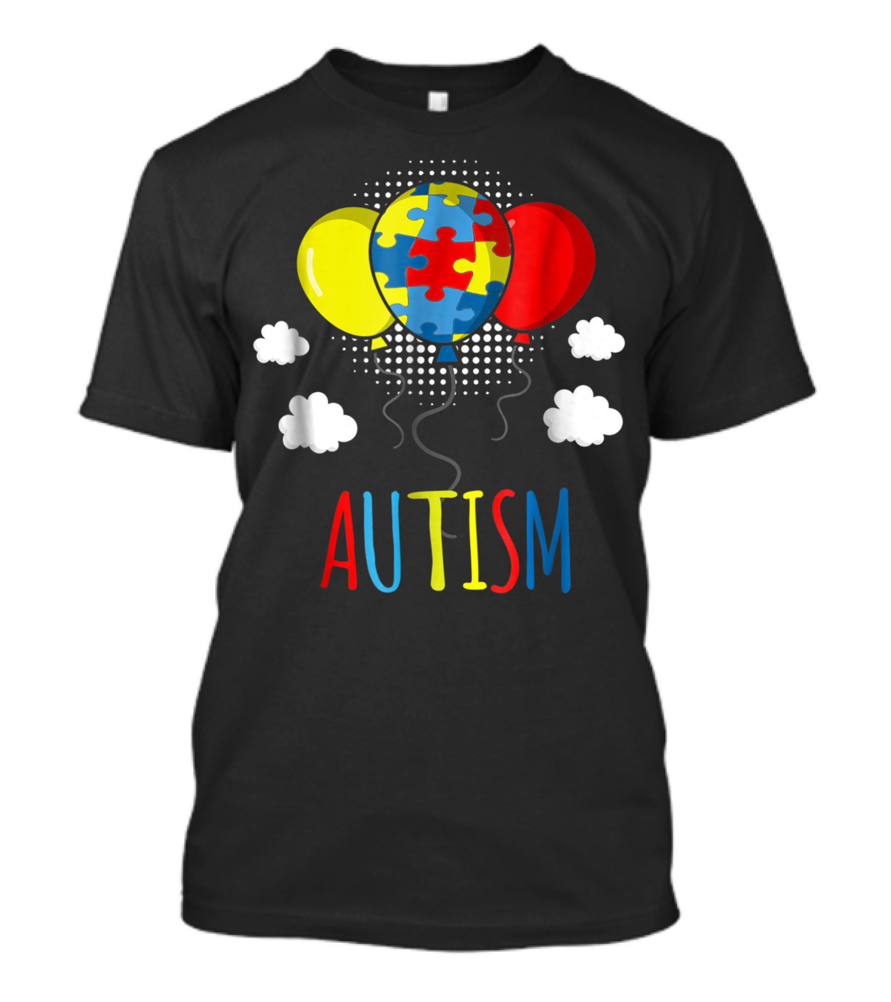 Autistic Balloon Puzzle Piece Clouds Autism Awareness T-Shirt