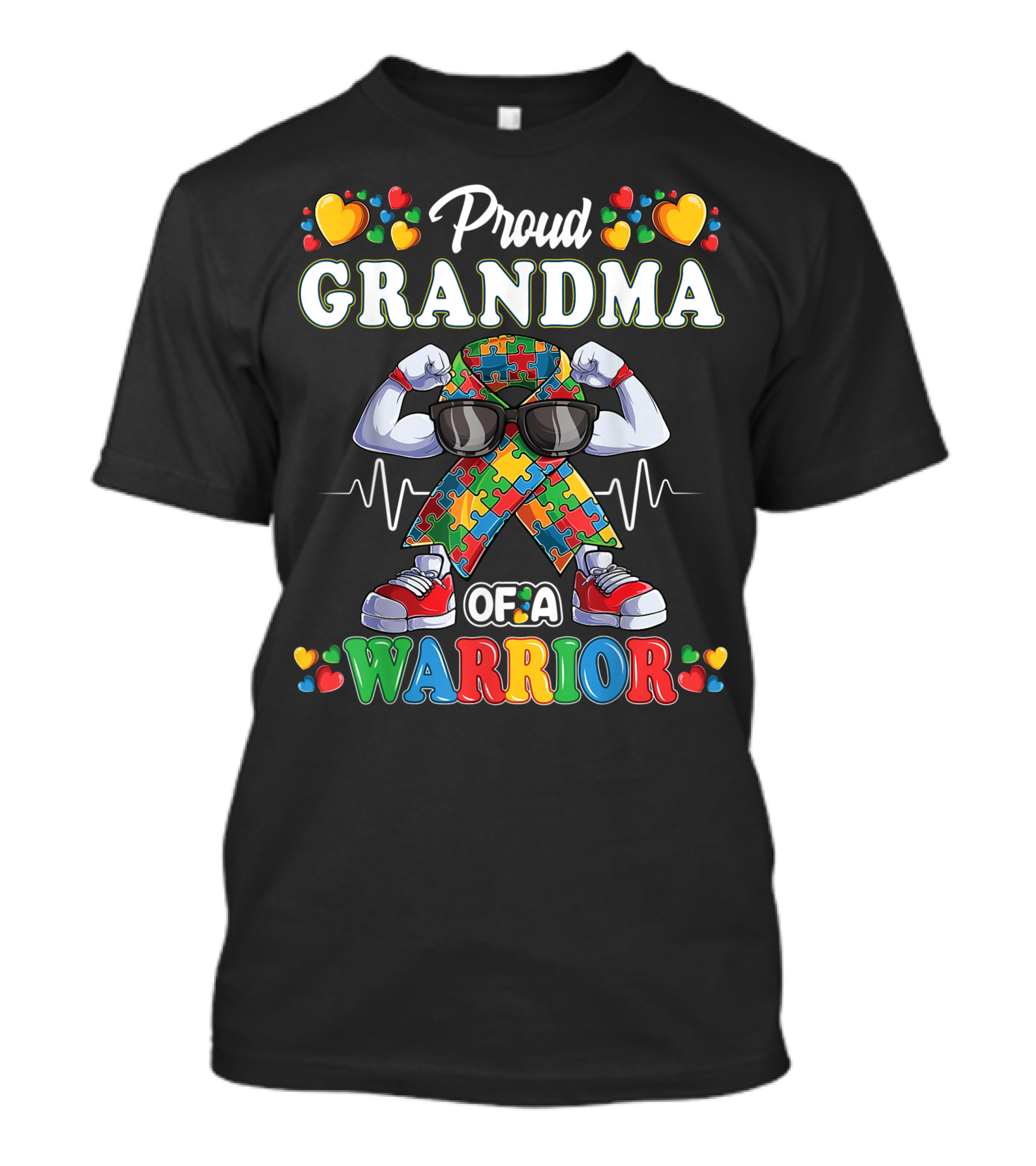 Proud Grandma Autism Awareness Puzzle Ribbon Warrior T-Shirt