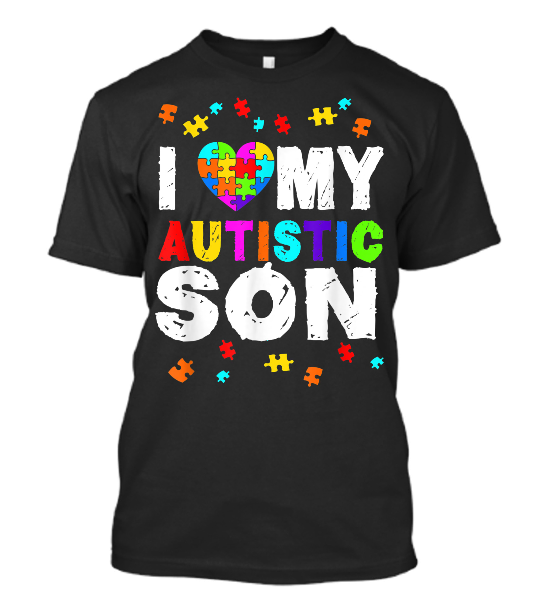 I Love My Autistic Son Autism Awareness Puzzle Pieces T-Shirt