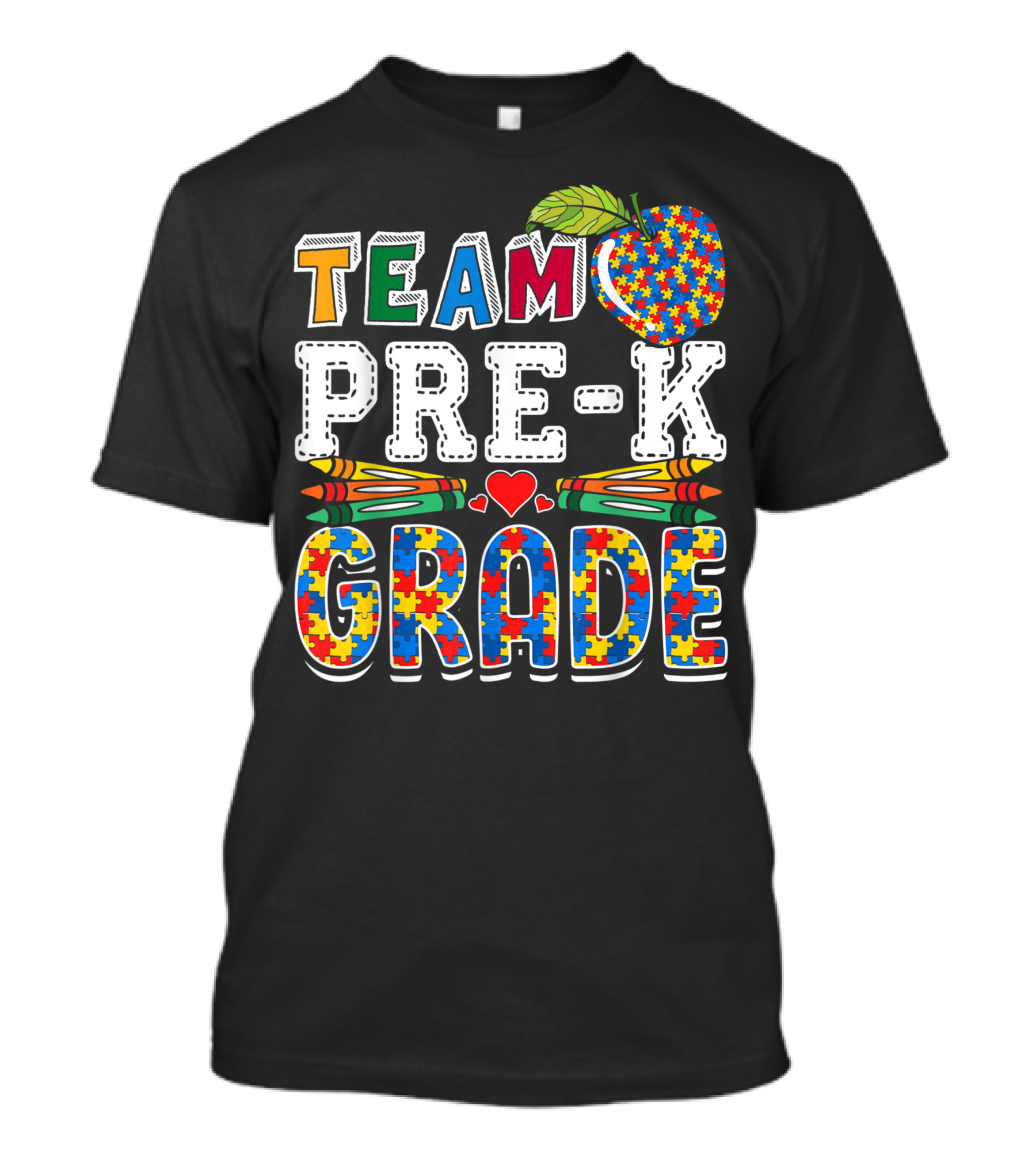 Team Pre-K Grade Back To School Autism Autistic Puzzle Apple T-Shirt