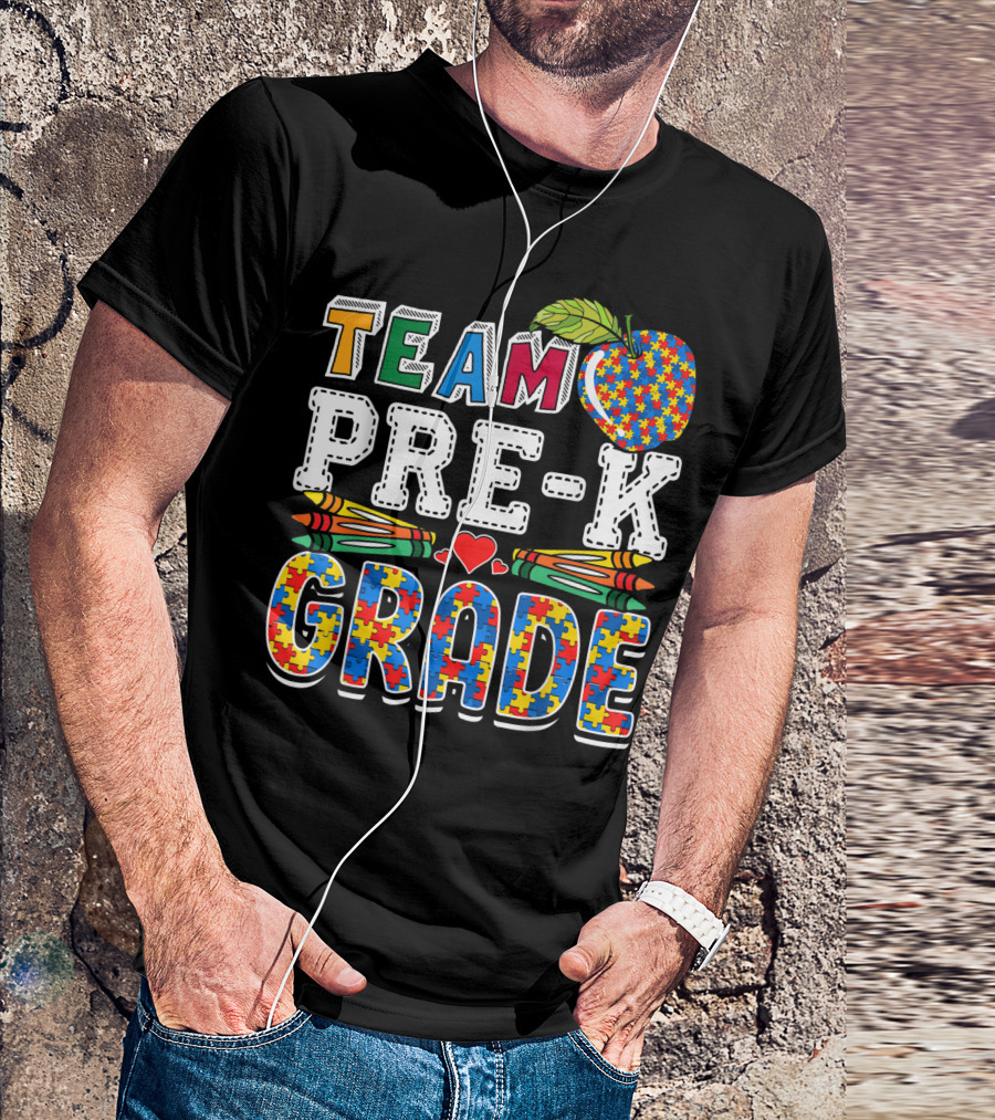 Team Pre-K Grade Back To School Autism Autistic Puzzle Apple T-Shirt