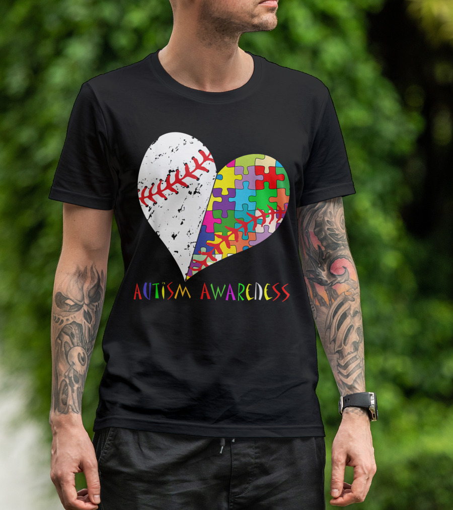 Baseball Heart Puzzle Autism Awareness T-Shirt