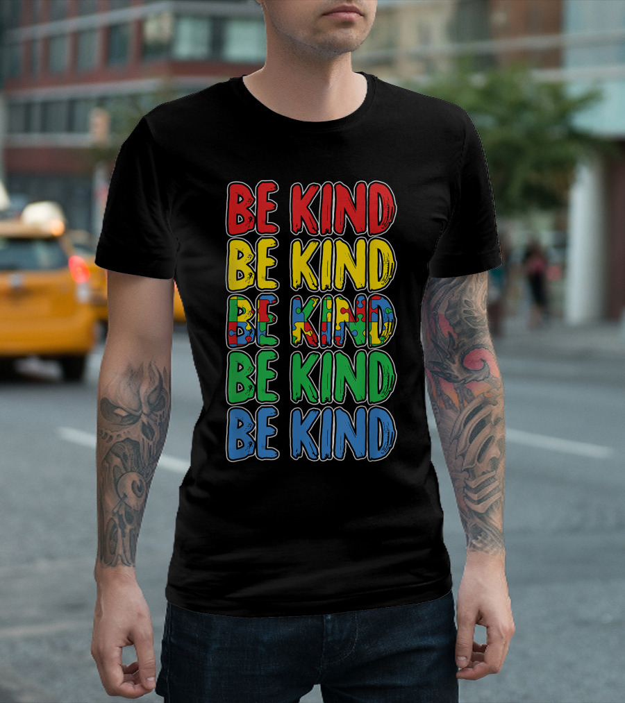 Be Kind Autism Awareness Colorful Puzzle T-Shirt
