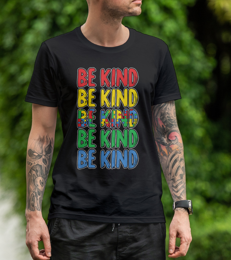 Be Kind Autism Awareness Colorful Puzzle T-Shirt