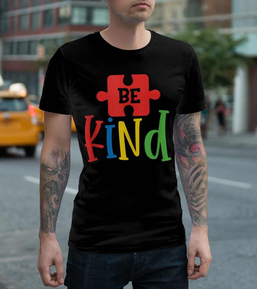 Be Kind Autism Puzzle Piece Dad Kids Girls Boys Autistic T-Shirt