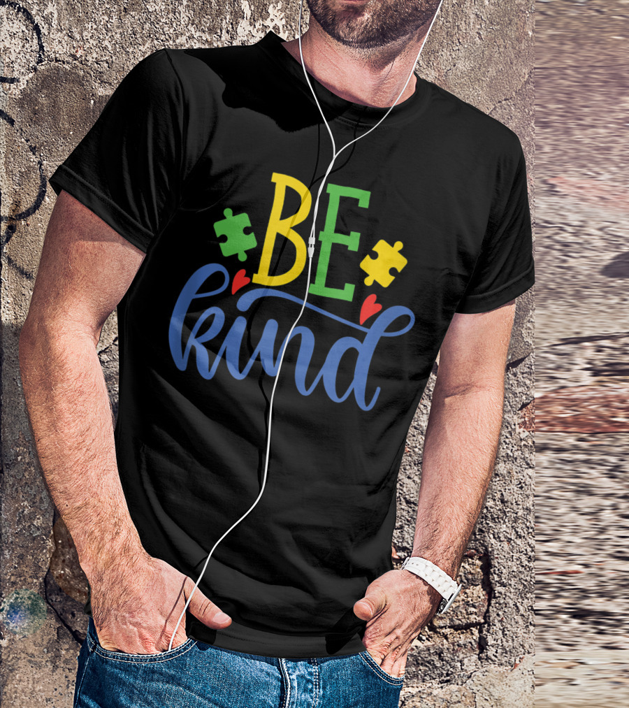 Be Kind Autistic Dad Kids Girls Boys Autism Puzzle Heart T-Shirt