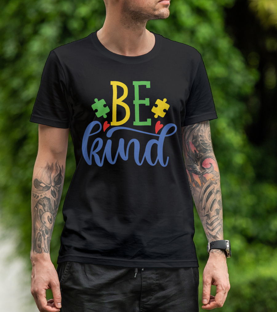 Be Kind Autistic Dad Kids Girls Boys Autism Puzzle Heart T-Shirt