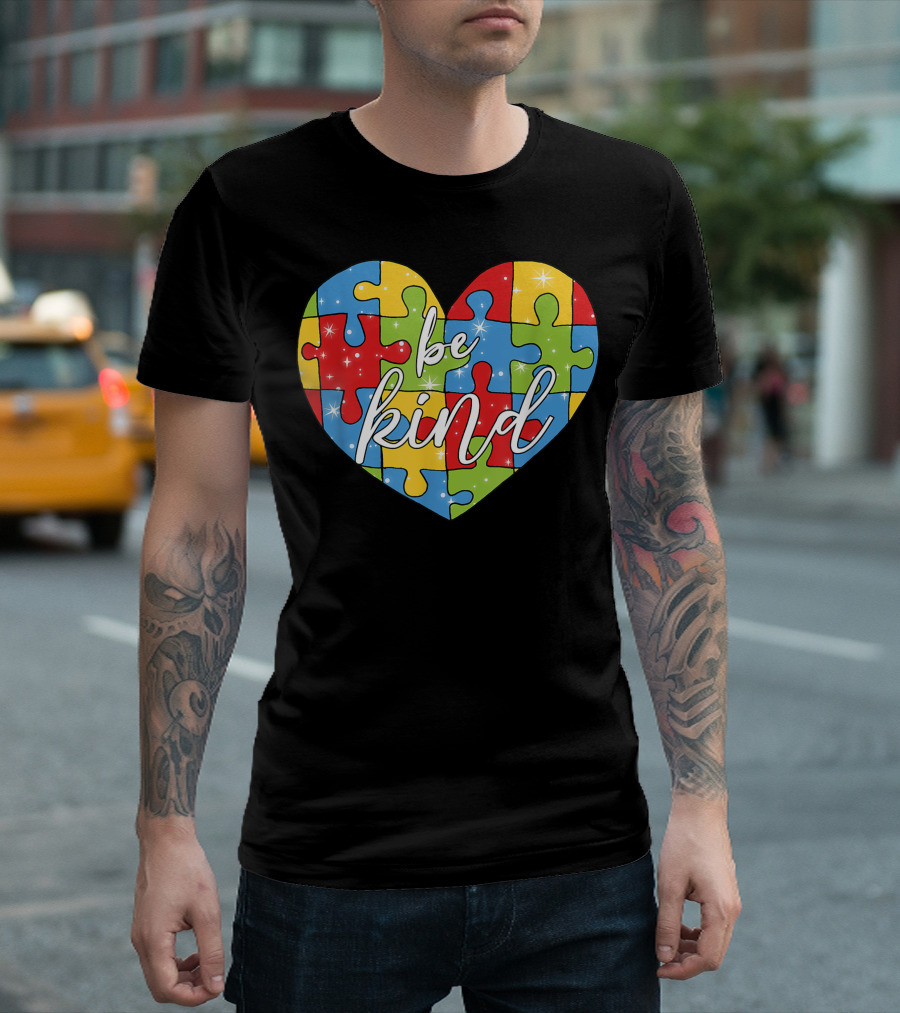 Be Kind Heart Puzzle Pieces Autism Awareness T-Shirt