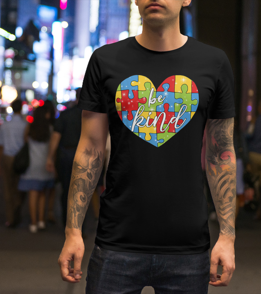 Be Kind Heart Puzzle Pieces Autism Awareness T-Shirt