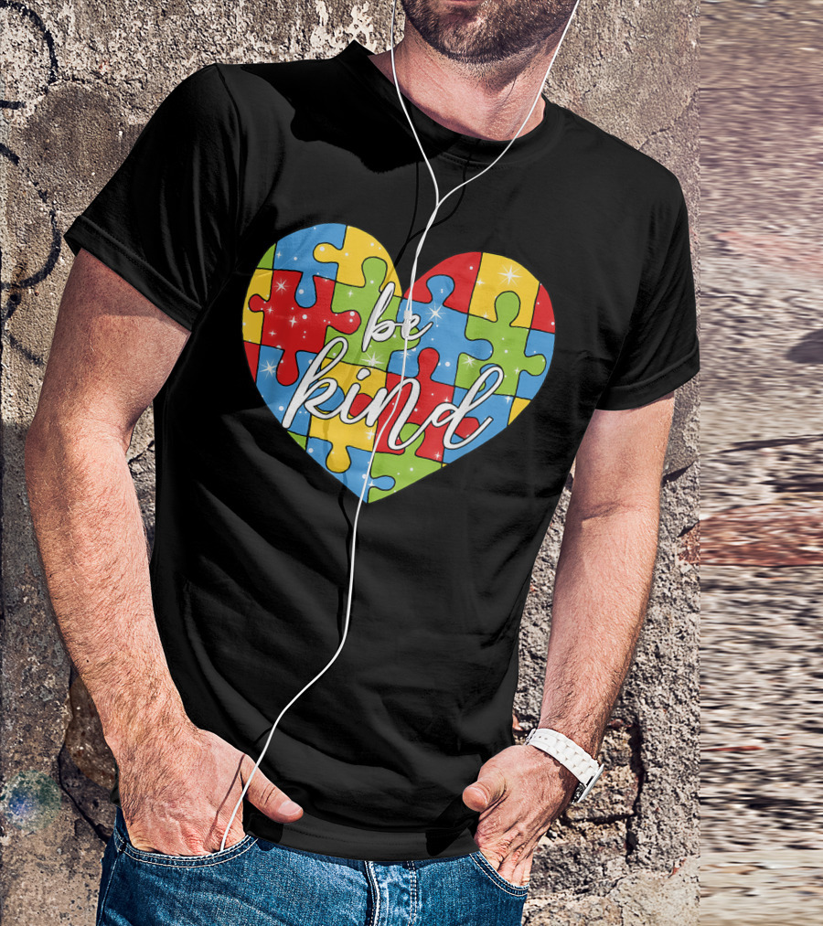 Be Kind Heart Puzzle Pieces Autism Awareness T-Shirt
