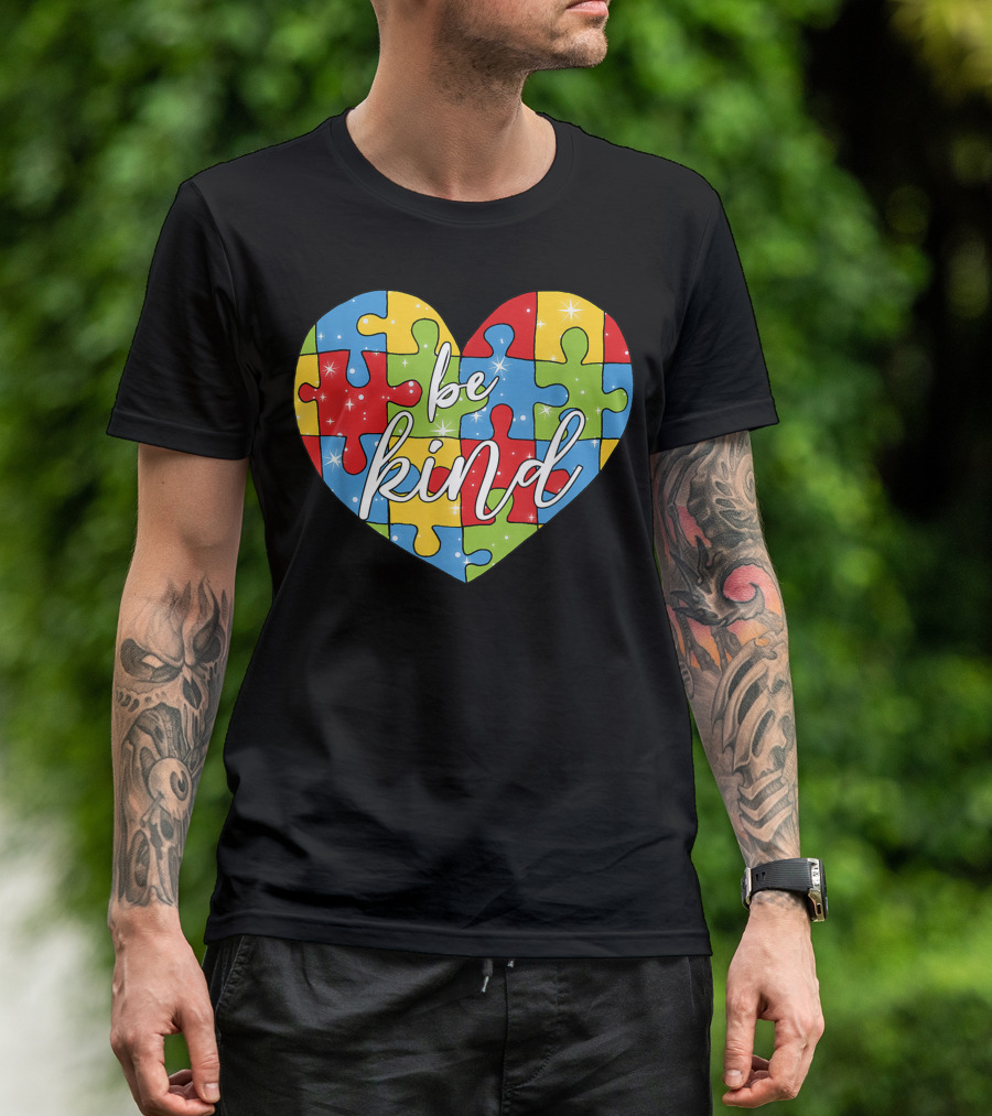 Be Kind Heart Puzzle Pieces Autism Awareness T-Shirt