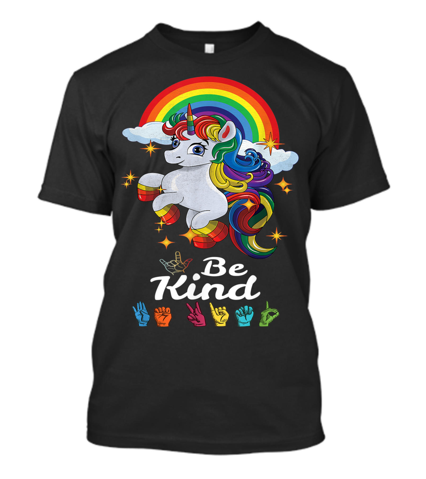 Be Kind Rainbow Unicorn American Sign Language Teacher Girl T-Shirt