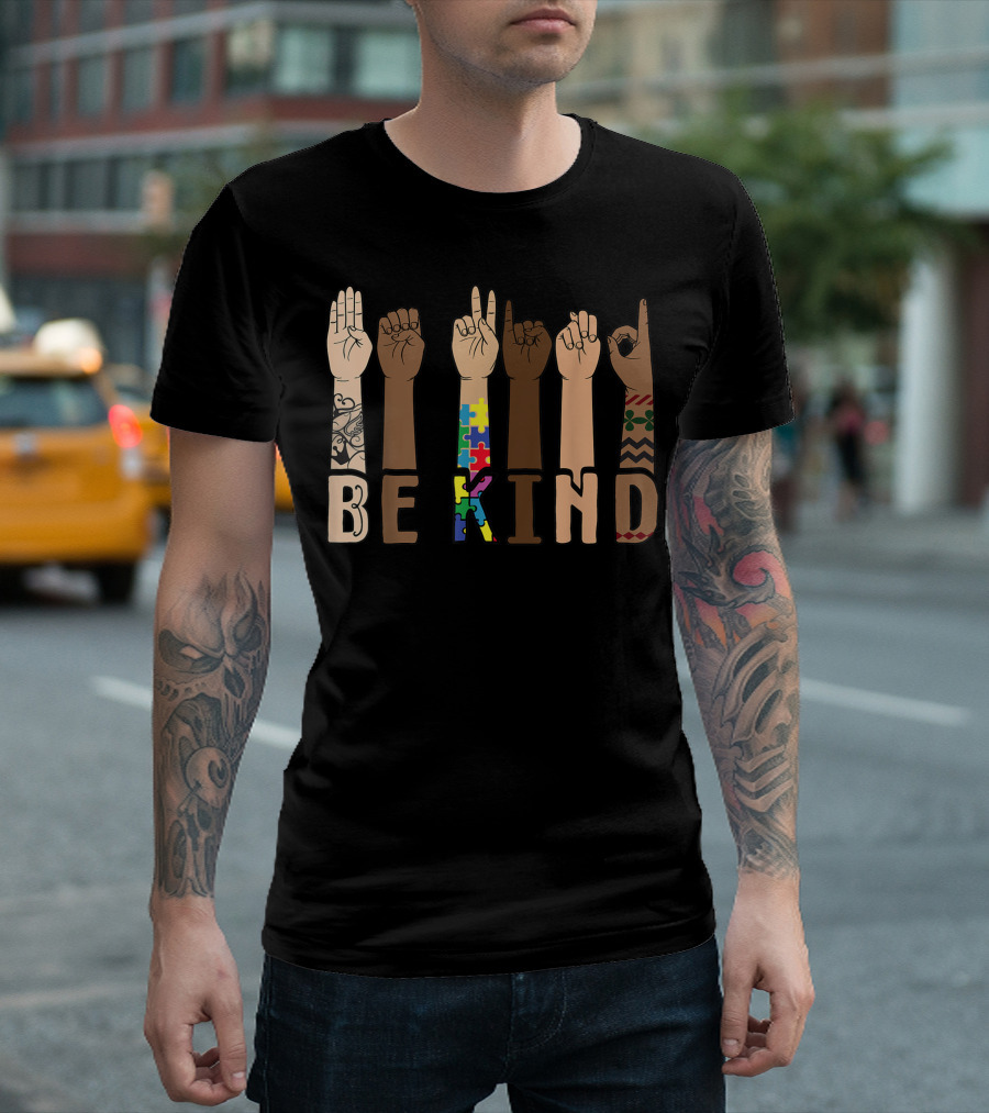 Be Kind ASL Sign Language Puzzle Autism Awareness Hands T-Shirt
