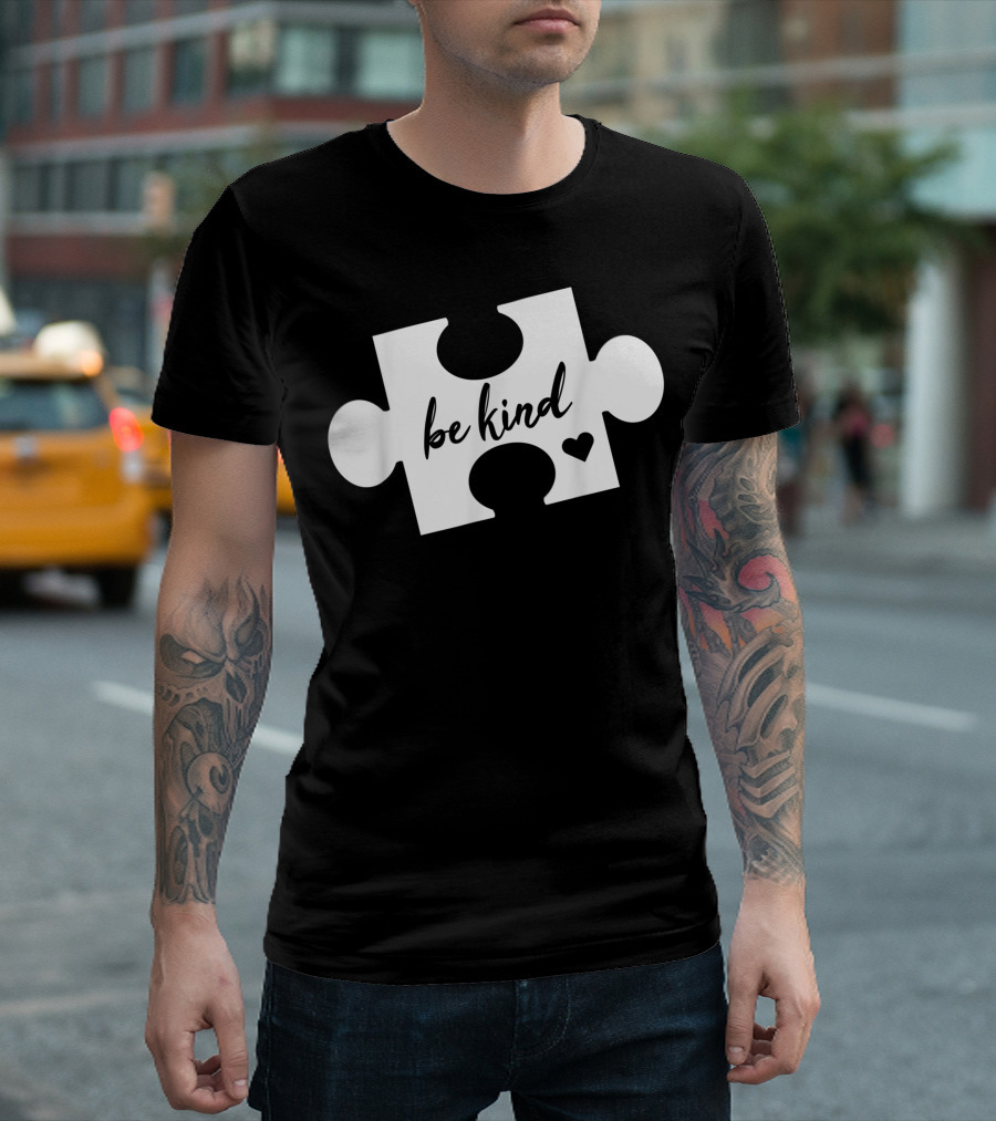 Be Kind Puzzle Piece Heart Autism Awareness T-Shirt