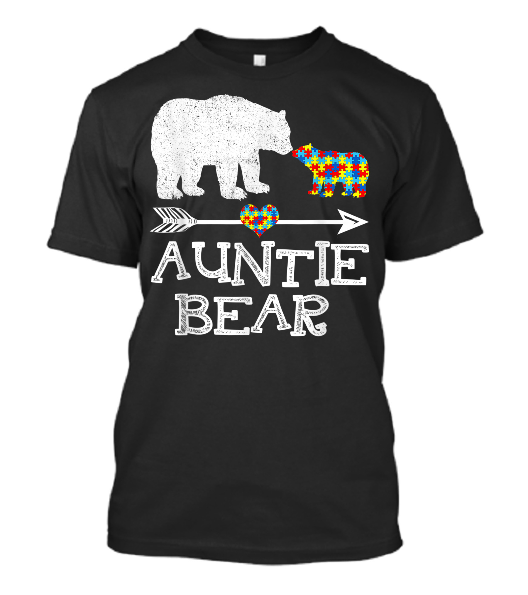 Auntie Bear Autism Puzzle Heart Awareness T-Shirt