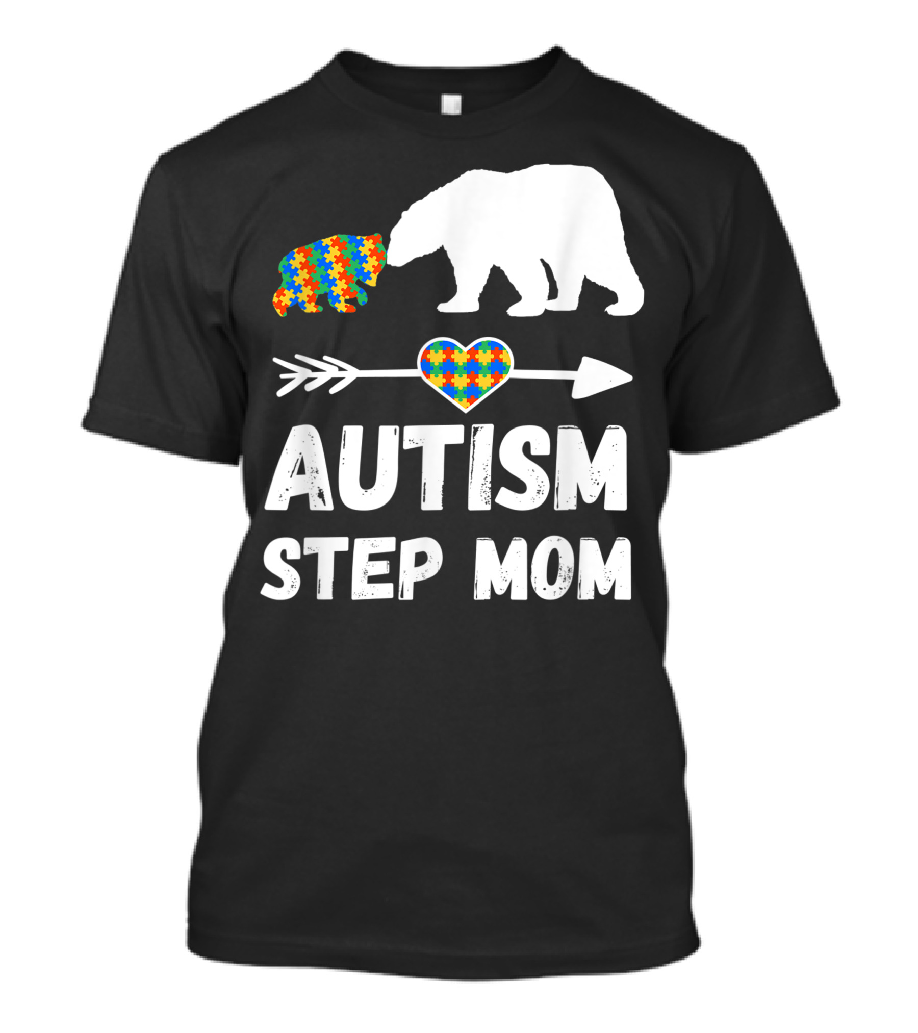 Bear Autism Step Mom Heart Puzzle Love Autism Awareness T-Shirt