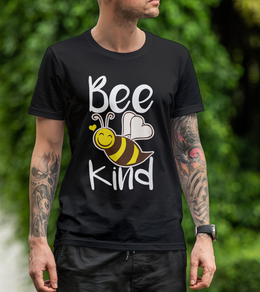 Bee Kind Happy Bumblebee Women Apparel With Smiling Bee And Heart Wings T-Shirt