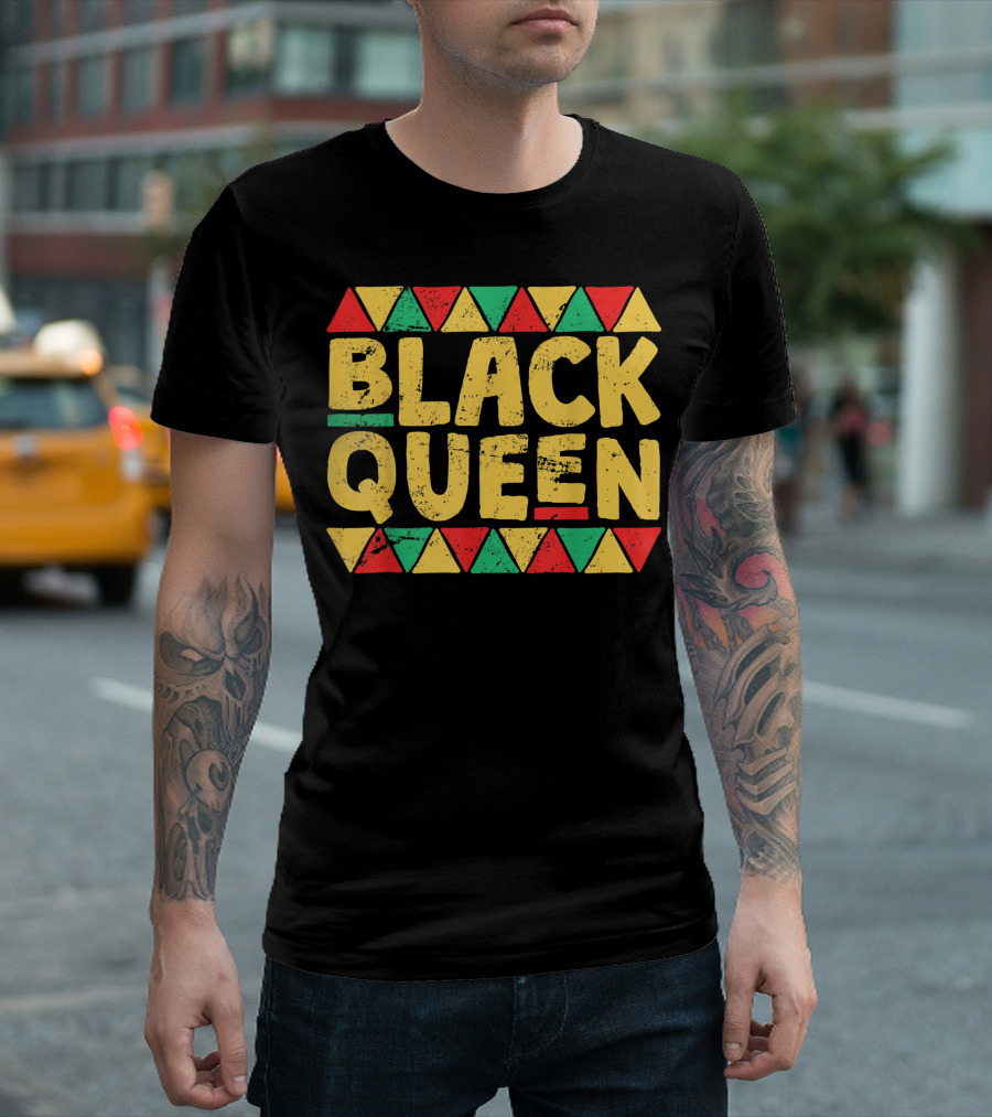 Black Queen African Pride Black History Month Tri-Color Geometric T-Shirt
