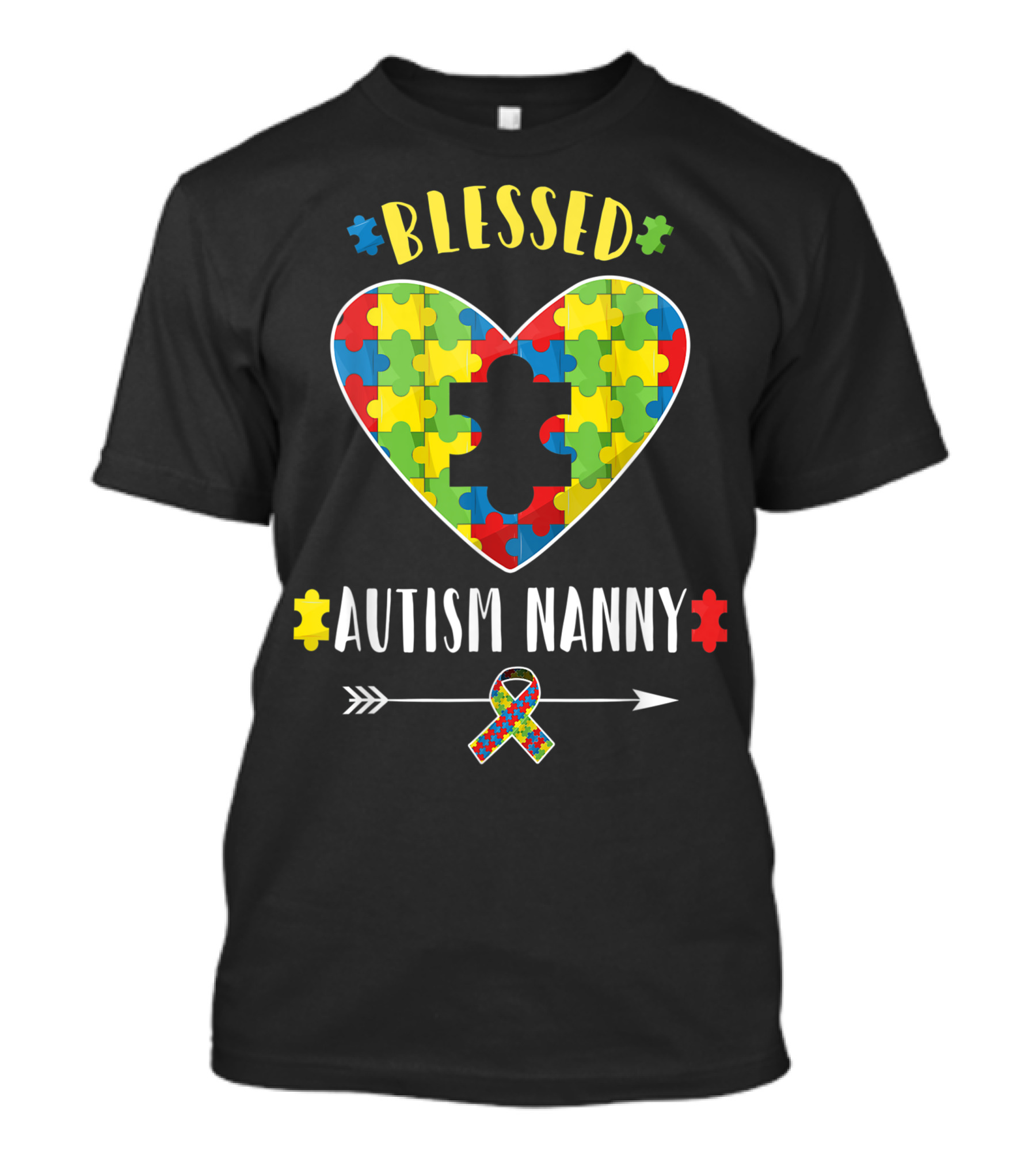 Blessed Autism Nanny Heart Puzzle Piece Awareness T-Shirt
