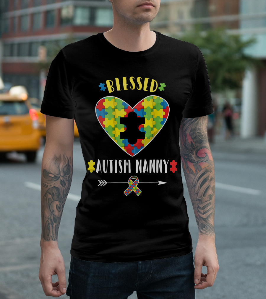Blessed Autism Nanny Heart Puzzle Piece Awareness T-Shirt