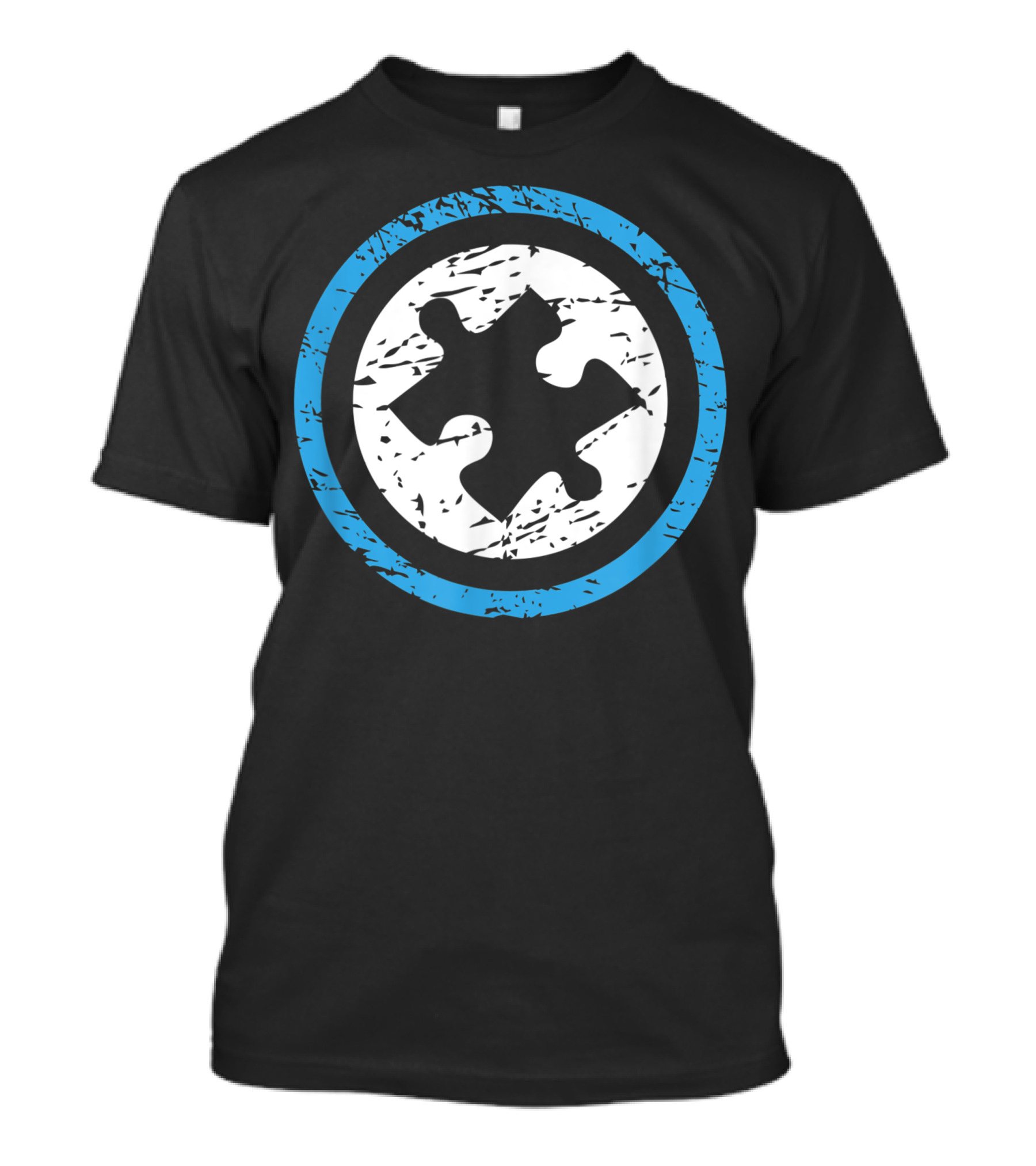 Blue And White Emblem Autism Puzzle Piece T-Shirt