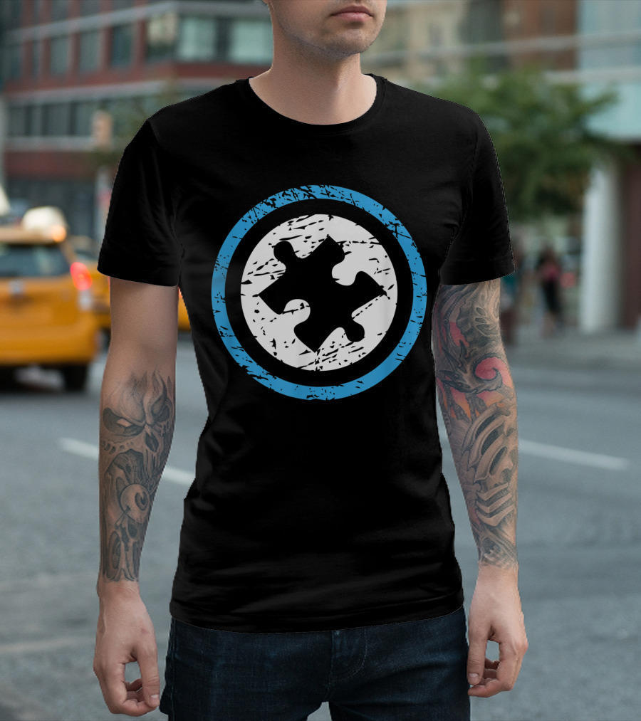 Blue And White Emblem Autism Puzzle Piece T-Shirt