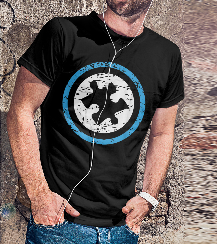 Blue And White Emblem Autism Puzzle Piece T-Shirt