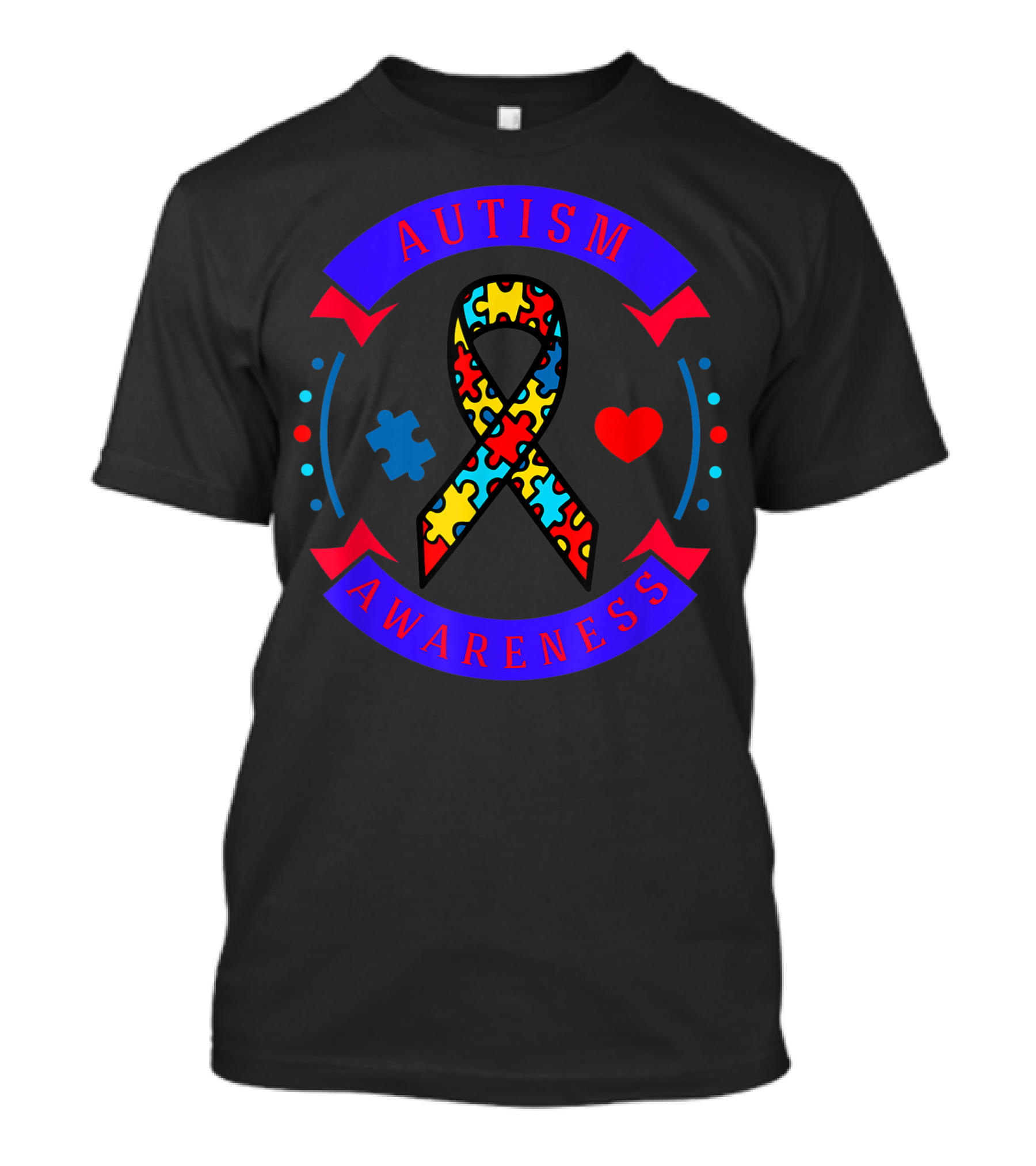Bright Colorful Autism Awareness Ribbon With Puzzle Piece And Heart T-Shirt