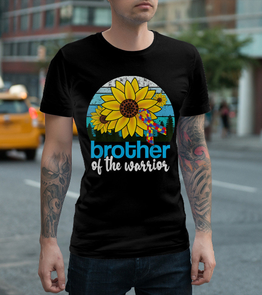 Brother of the Warrior Autism Puzzle Ribbon Sunflower Family T-Shirt