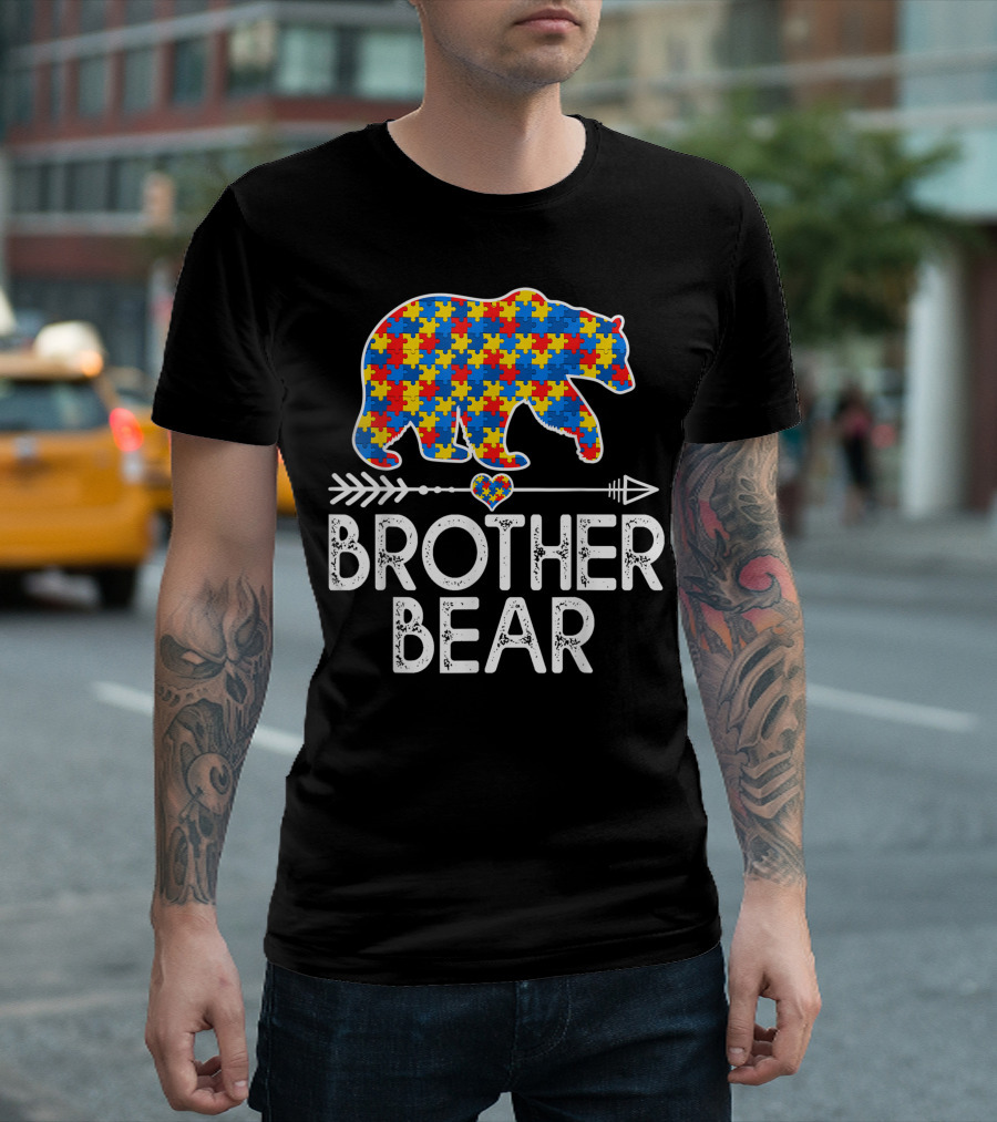 Brother Bear Autism Awareness Puzzle Piece Arrow Heart T-Shirt