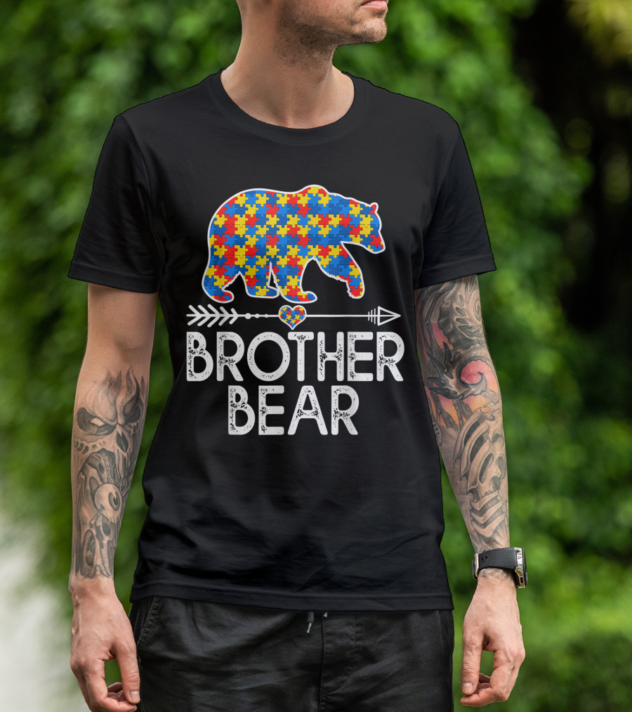 Brother Bear Autism Awareness Puzzle Piece Arrow Heart T-Shirt