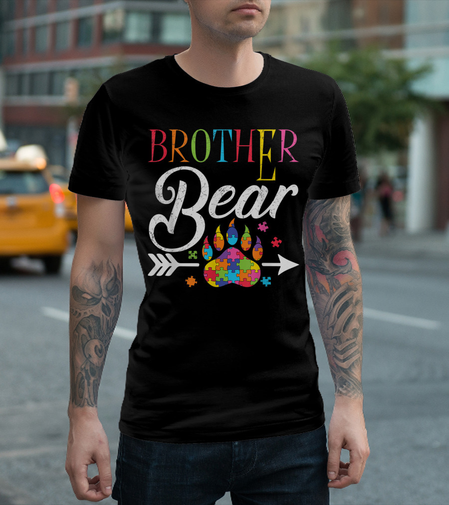 Brother Bear Autism Family Awareness Puzzle Paw Arrow T-Shirt