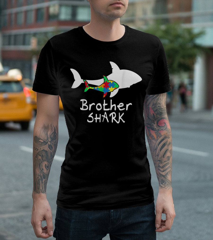 Brother Shark Puzzle Piece Autism Awareness T-Shirt