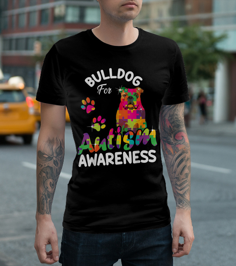 Bulldog for Autism Awareness Puzzle Pieces Bulldog Lover T-Shirt