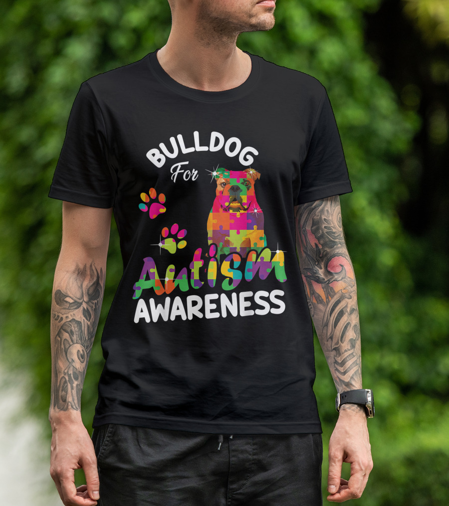 Bulldog For Autism Awareness Puzzle Pieces Bulldog Lover T-Shirt