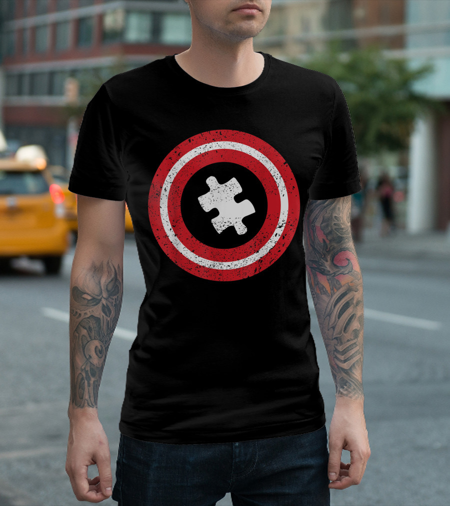 Captain Autism Awareness Superhero Puzzle Shield T-Shirt