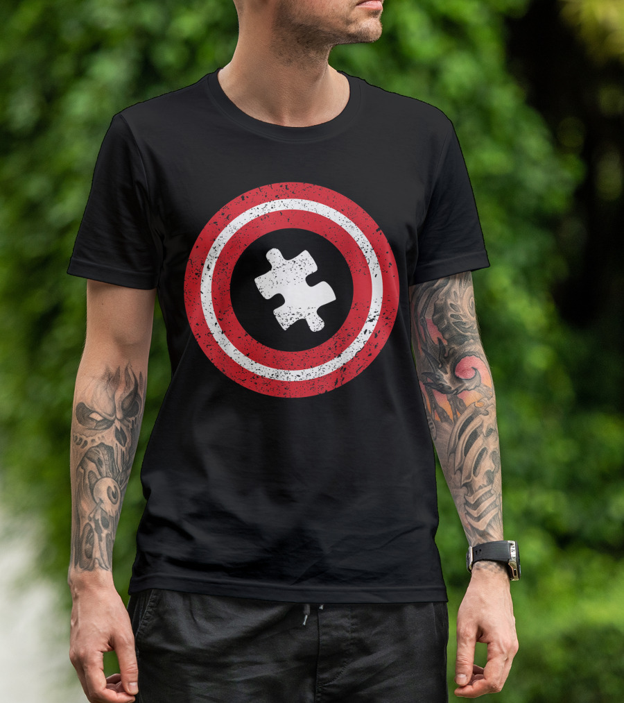 Captain Autism Awareness Superhero Puzzle Shield T-Shirt