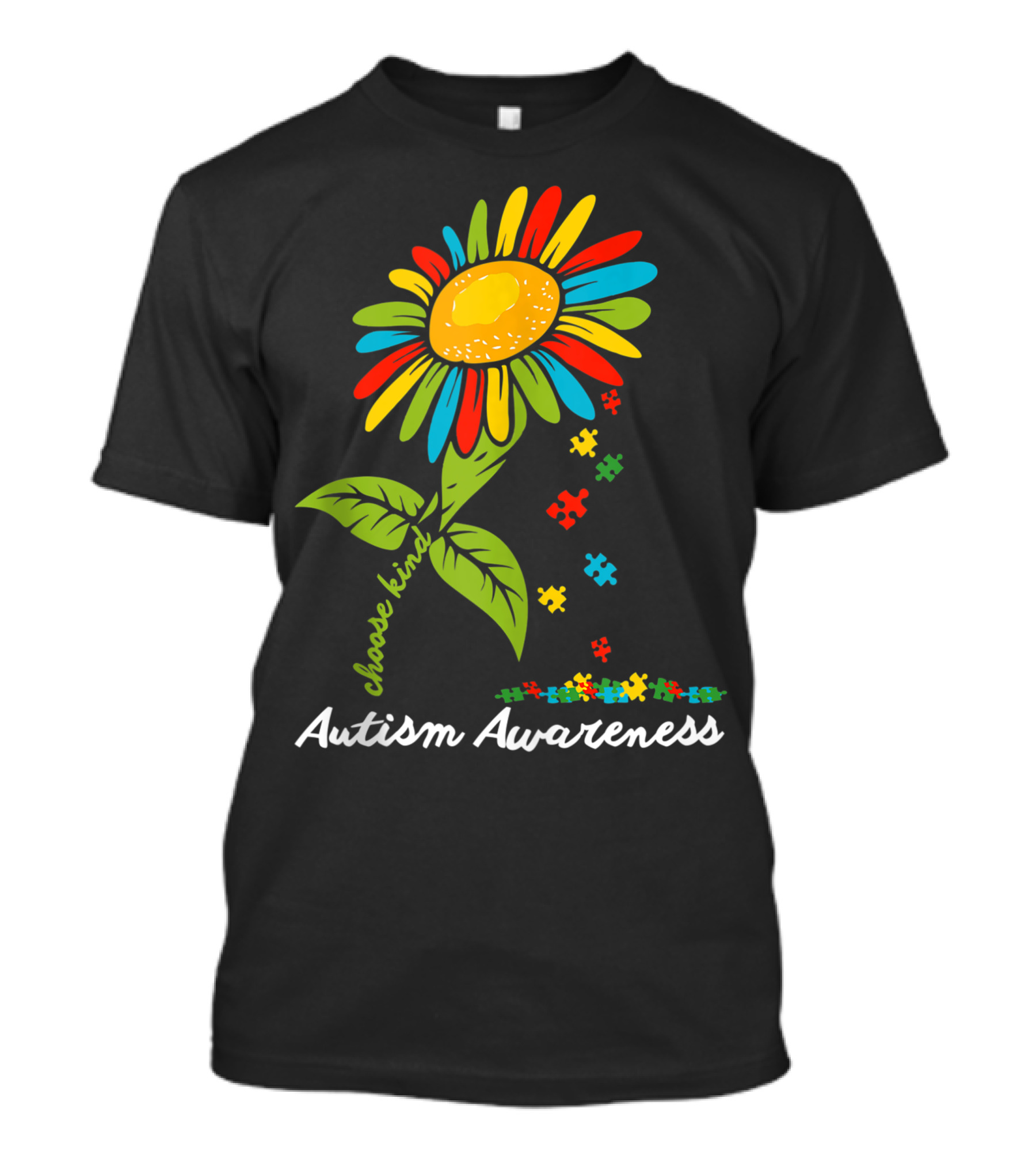 Choose Kind Autism Awareness Colorful Sunflower Puzzle Pieces T-Shirt