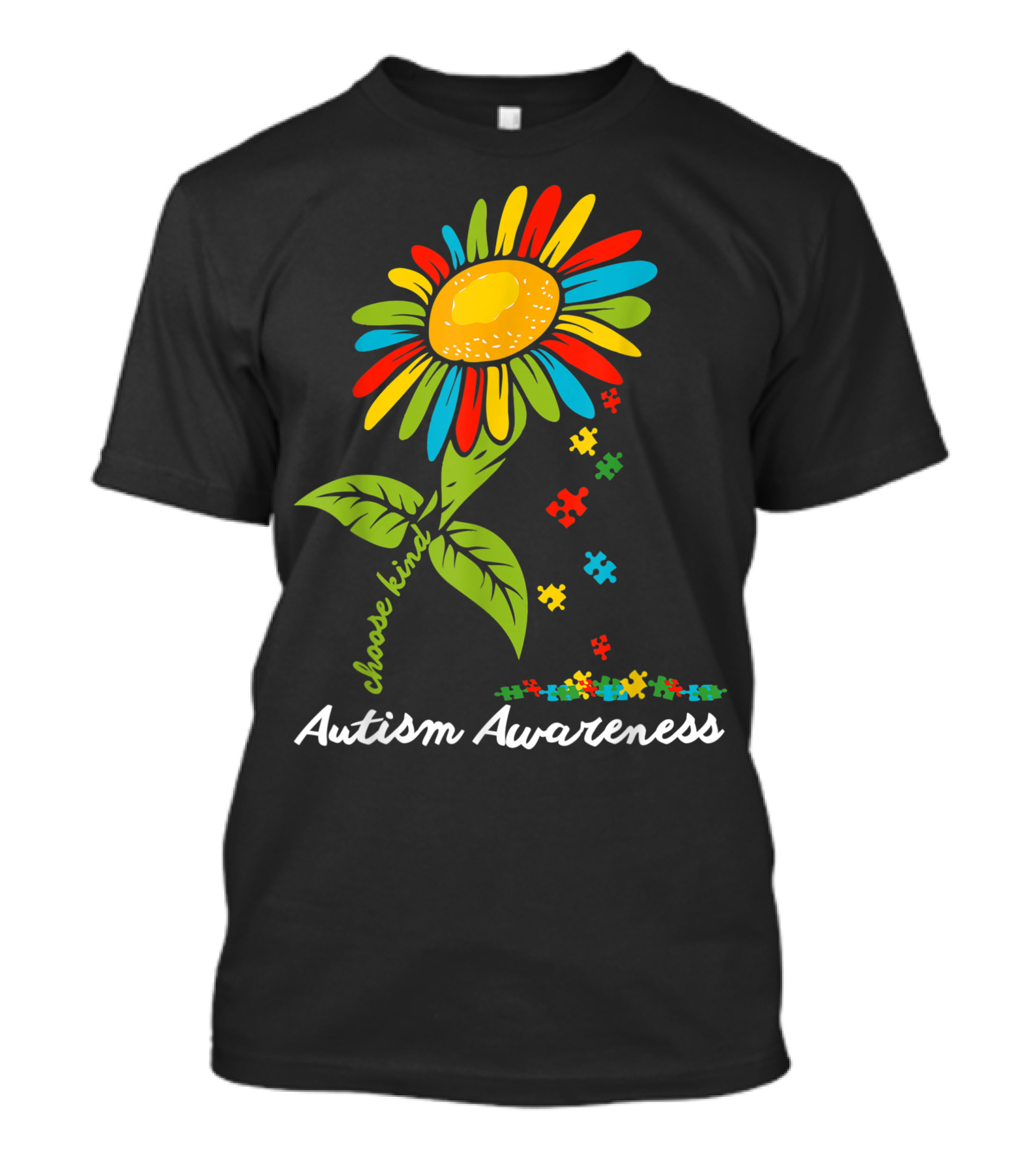 Choose Kind Autism Awareness Month Sunflower Puzzle Pieces T-Shirt
