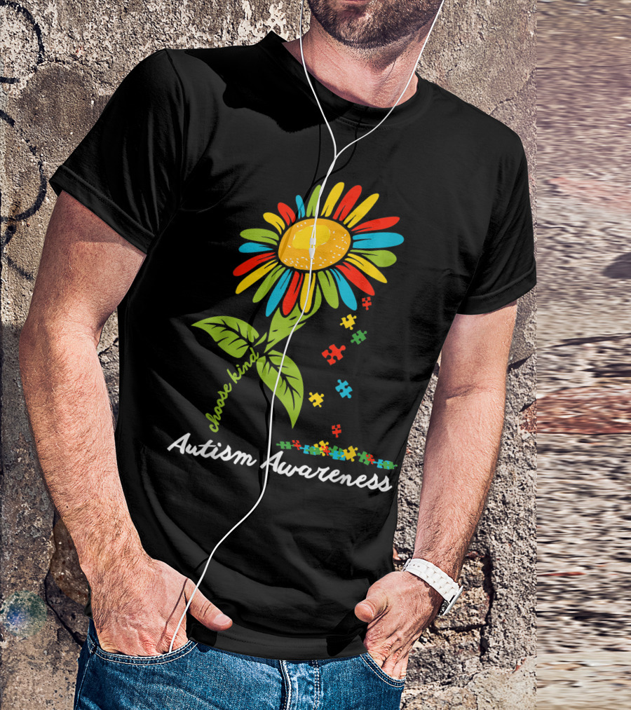 Choose Kind Autism Awareness Month Sunflower Puzzle Pieces T-Shirt