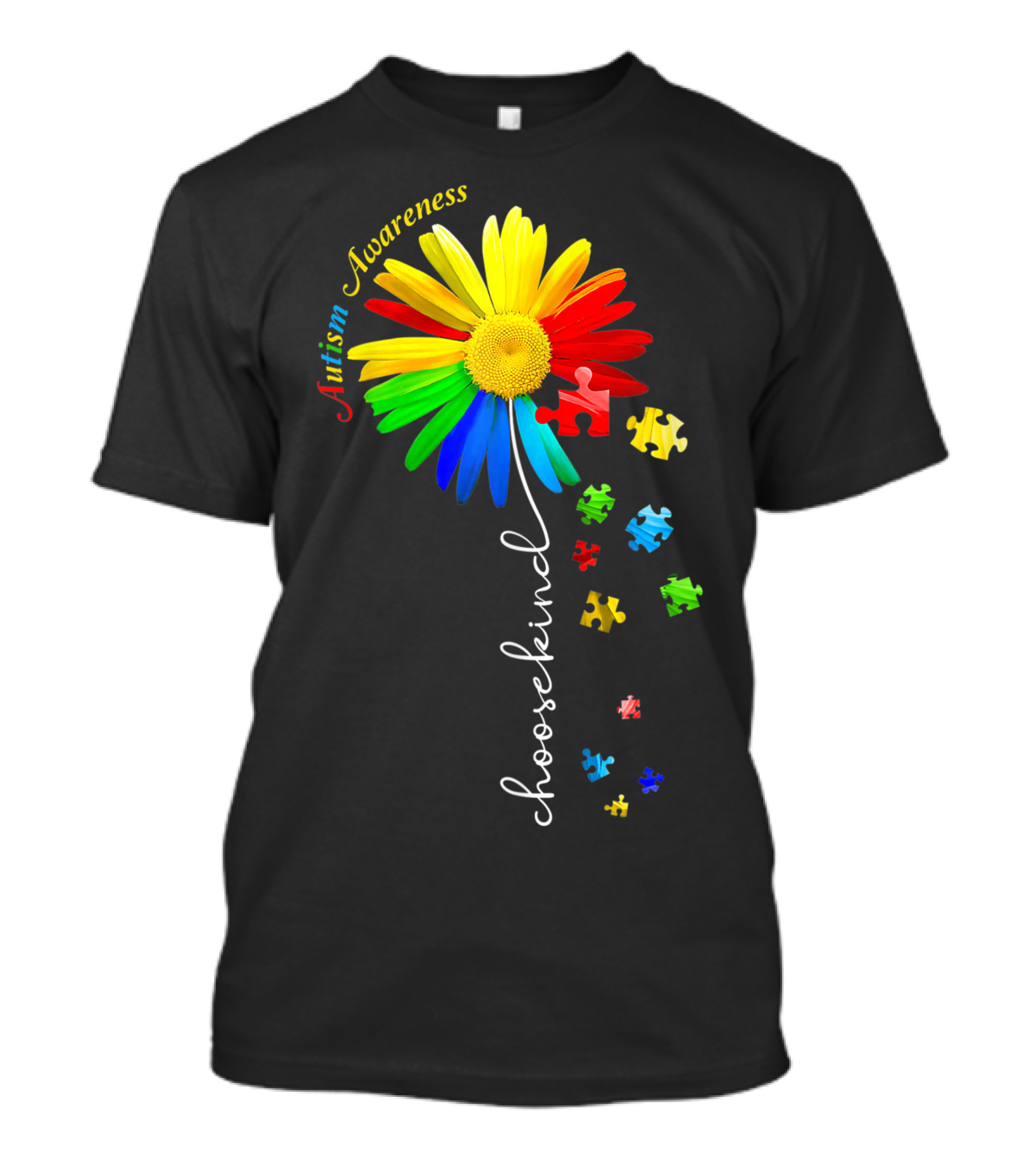 Choose Kind Sunflower Autism Awareness Puzzle Pieces T-Shirt