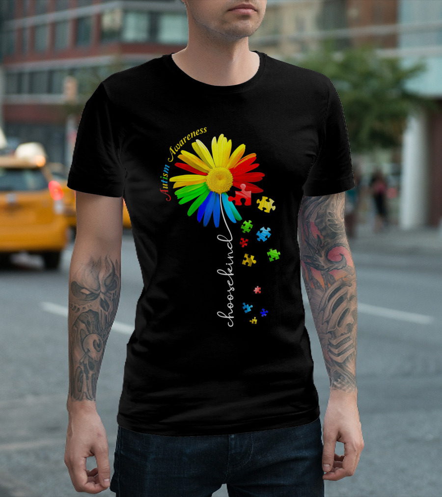 Choose Kind Sunflower Autism Awareness Puzzle Pieces T-Shirt
