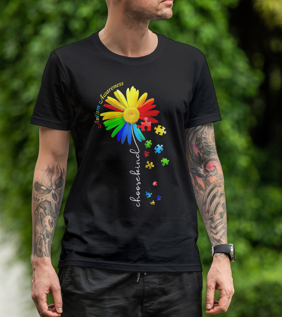 Choose Kind Sunflower Autism Awareness Puzzle Pieces T-Shirt