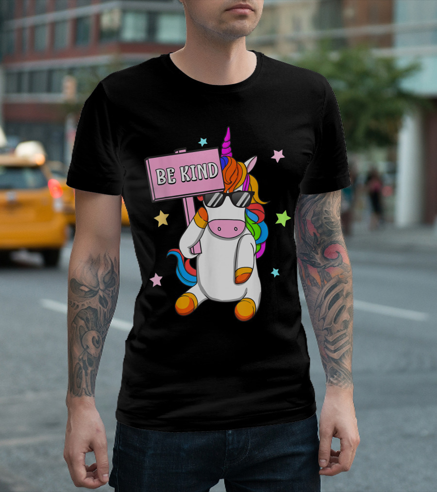 Choose Kindness Be Kind Unicorn with Rainbow and Stars Anti Bullying Girls T-Shirt