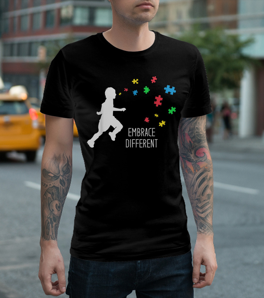 Embrace Different Silhouette with Colorful Puzzle Pieces T-Shirt